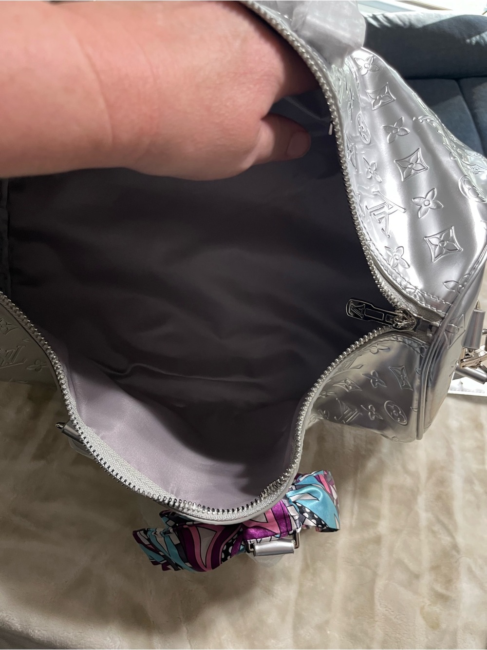 Louis Vuitton Silver Monogram Speedy with Multicolor Scarf Accent - Picture 13 of 16